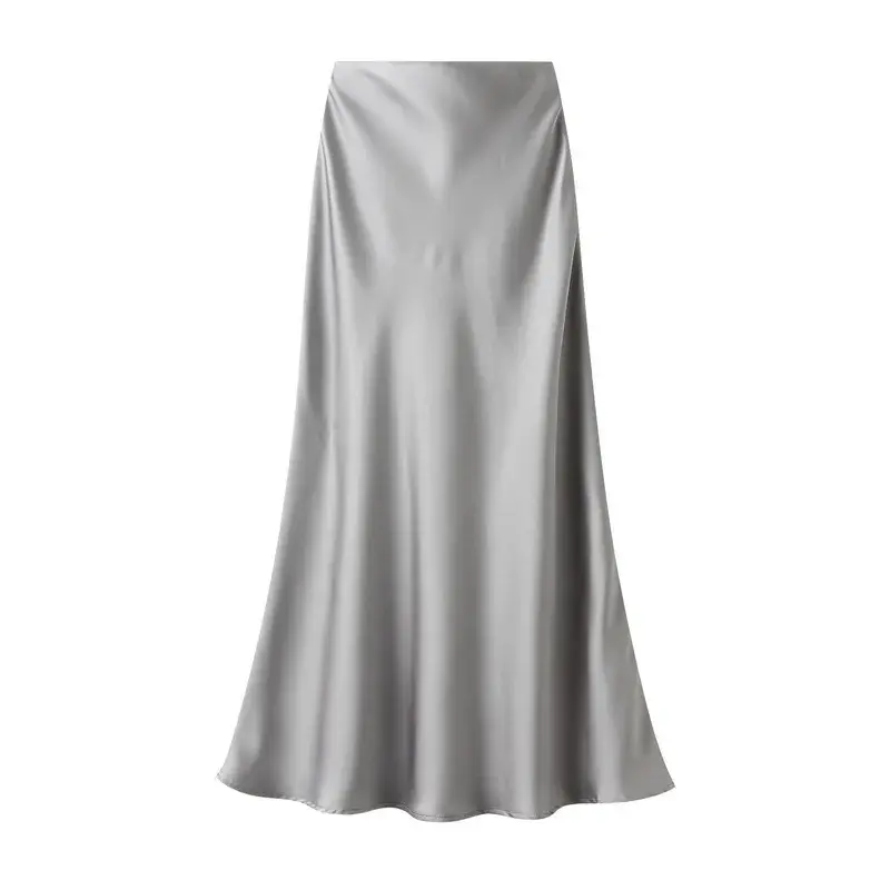 Elegant Drapey Acetate Satin Half Skirt Women's Mid-Length Wrap Body Slimming High Waist Summer Fashion Polyester Fiber