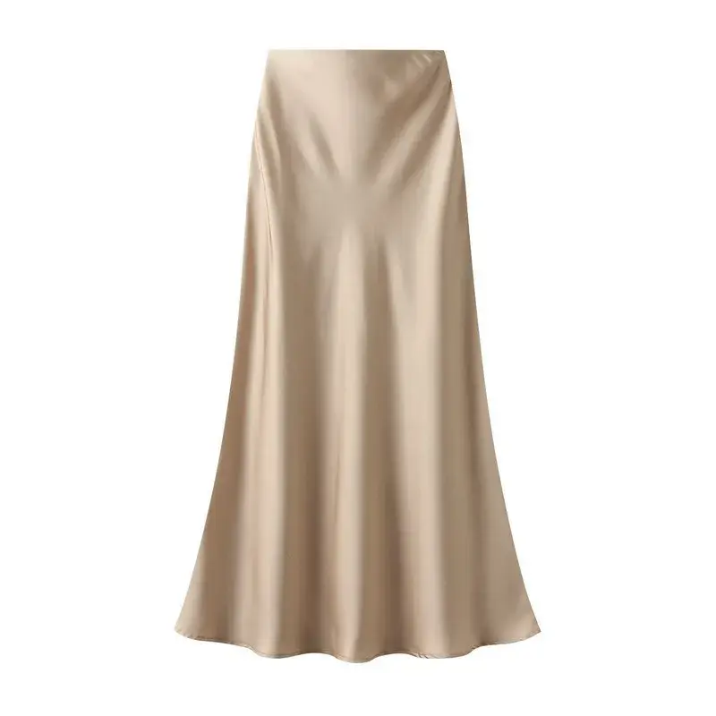 Elegant Drapey Acetate Satin Half Skirt Women's Mid-Length Wrap Body Slimming High Waist Summer Fashion Polyester Fiber