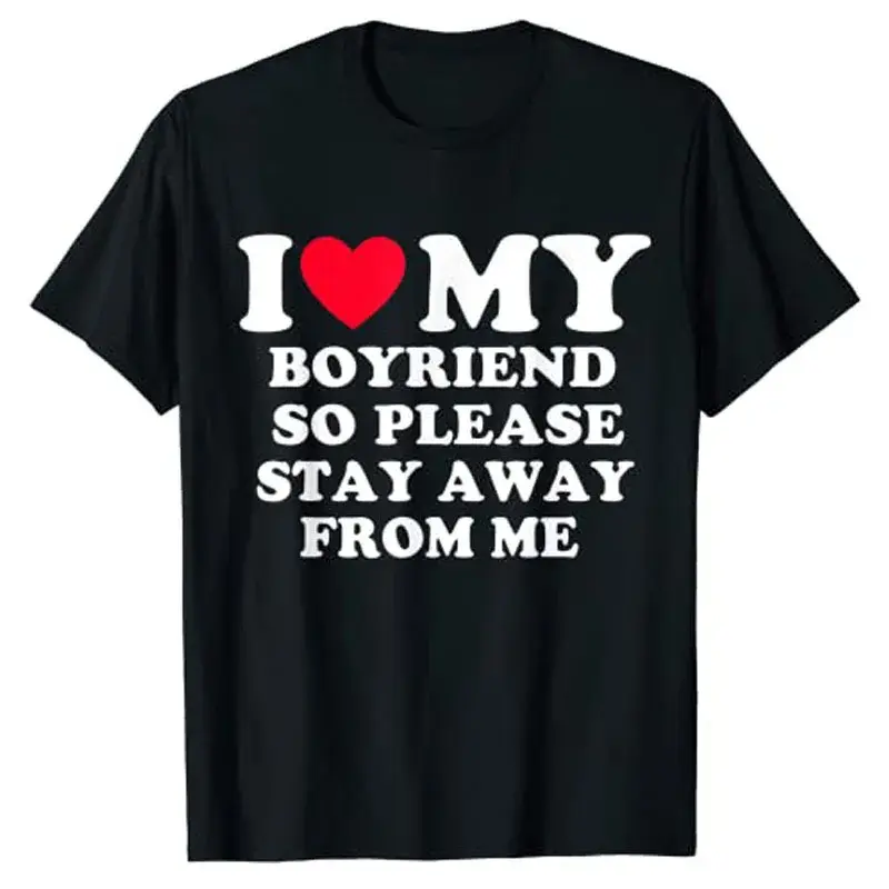 I Love My Boyfriend And Girlfriend T-Shirt Polyester Crew Neck Short Sleeve Decorated With Stickers For Couples