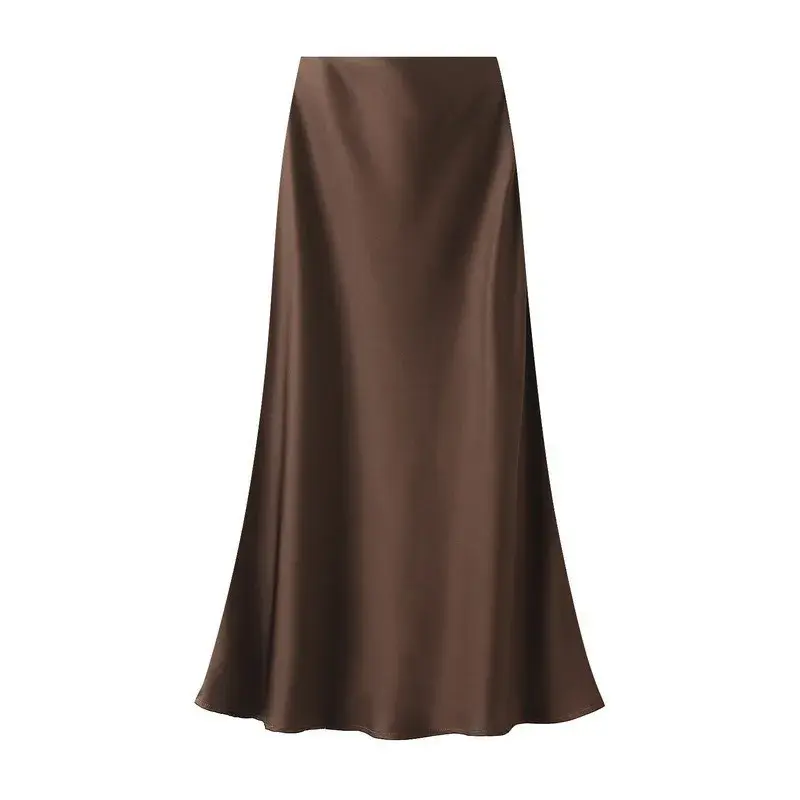 Elegant Drapey Acetate Satin Half Skirt Women's Mid-Length Wrap Body Slimming High Waist Summer Fashion Polyester Fiber