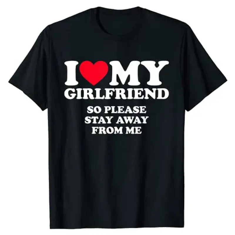 I Love My Boyfriend And Girlfriend T-Shirt Polyester Crew Neck Short Sleeve Decorated With Stickers For Couples