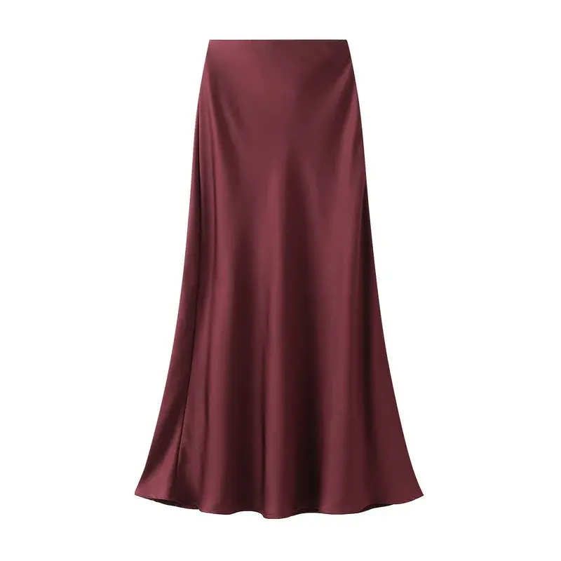 Elegant Drapey Acetate Satin Half Skirt Women's Mid-Length Wrap Body Slimming High Waist Summer Fashion Polyester Fiber