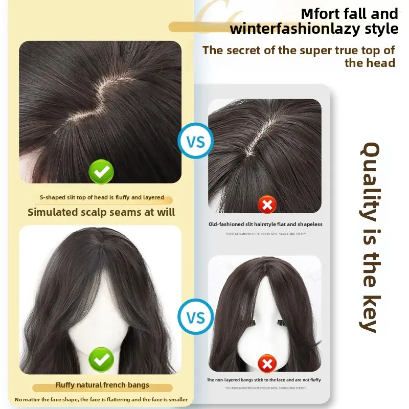 Women's Full Head Cover Style Long Hair Wig Realistic Natural Whole Head Full Cover Wig Lazy Water Wave Parting Synthetic Hair