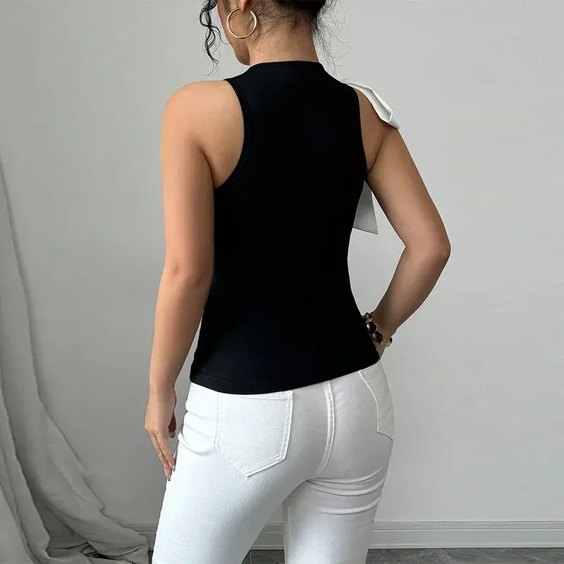 Fashionable Sleeveless Top Women's Summer New Style Thinming Small Vest Design Sense across the Border Polyester Fiber