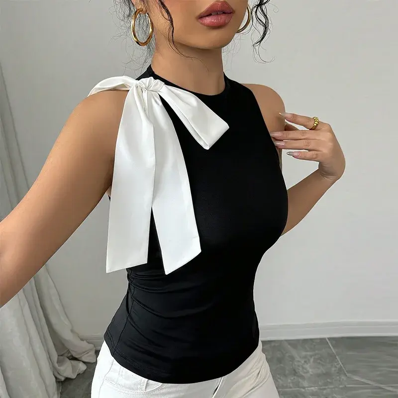 Fashionable Sleeveless Top Women's Summer New Style Thinming Small Vest Design Sense across the Border Polyester Fiber