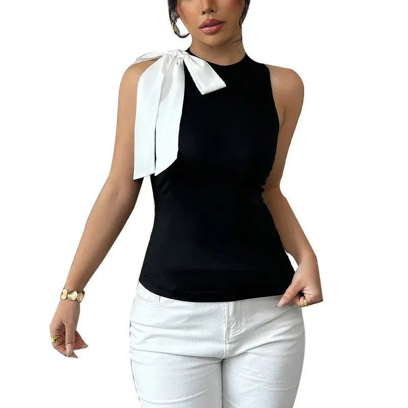 Fashionable Sleeveless Top Women's Summer New Style Thinming Small Vest Design Sense across the Border Polyester Fiber
