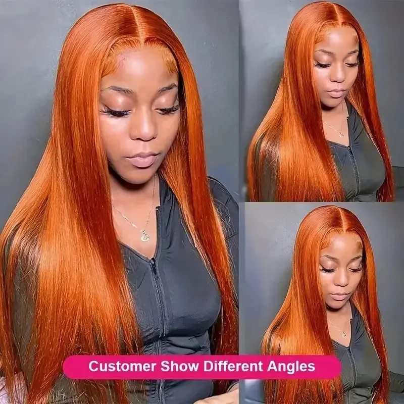 Fashionable Natural Orange Long Hair Wig For Women Lace Frontal Wig Voluminous Full Day Synthetic