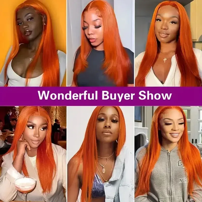 Fashionable Natural Orange Long Hair Wig For Women Lace Frontal Wig Voluminous Full Day Synthetic