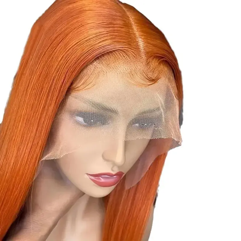 Fashionable Natural Orange Long Hair Wig For Women Lace Frontal Wig Voluminous Full Day Synthetic