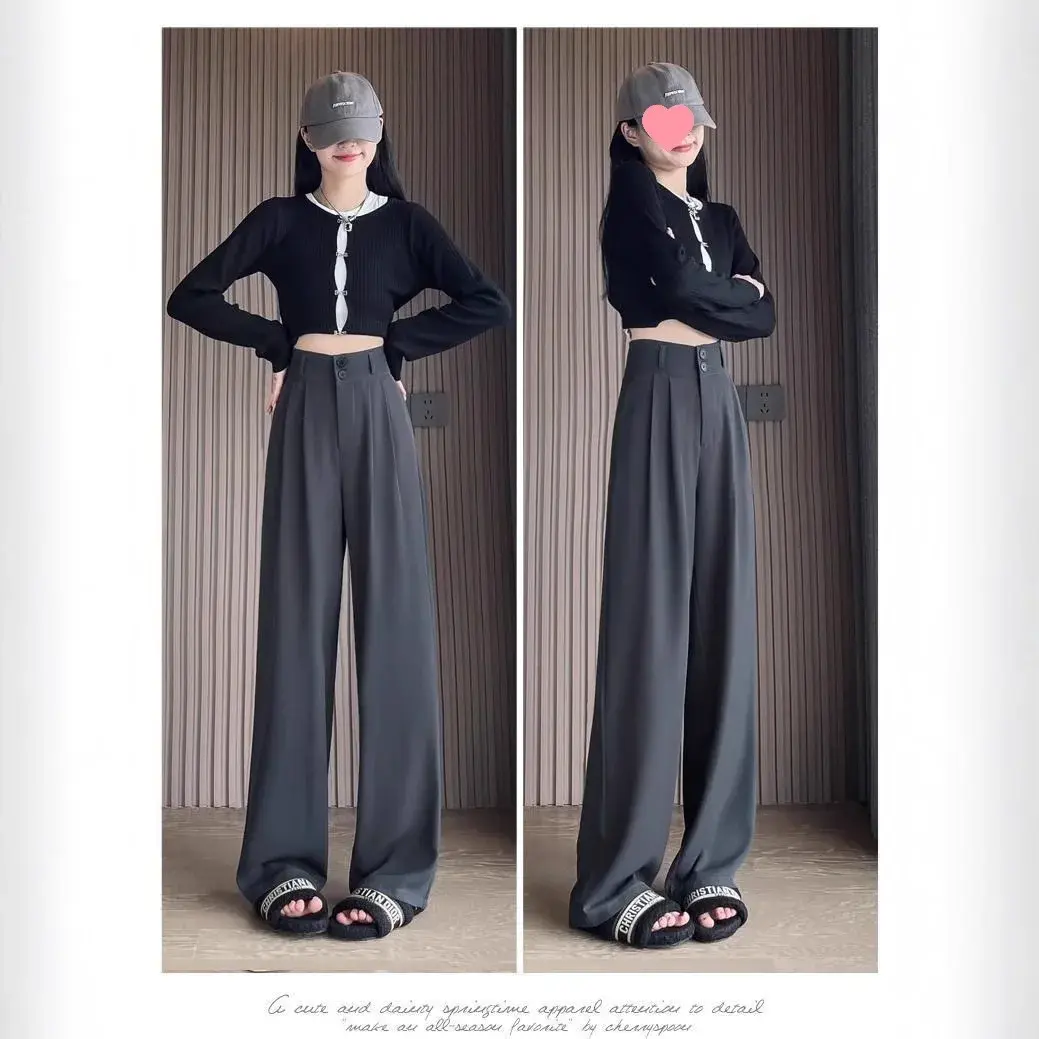 High Waist Straight Leg Suit Pants Casual Drapey Hip Concealing Wide Leg Trousers for plus Size Women Spring Summer New Style