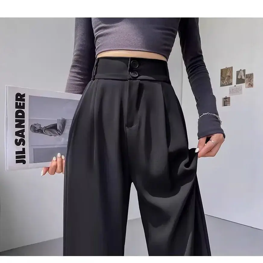 High Waist Straight Leg Suit Pants Casual Drapey Hip Concealing Wide Leg Trousers for plus Size Women Spring Summer New Style