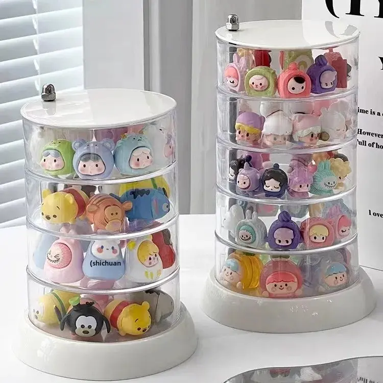 Adorable Rotating Storage Box Transparent Multi-layer White Bottom Small Figurine Organizer Box Home Dustproof Universal Jewelry