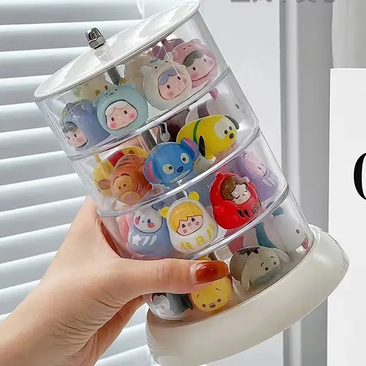 Adorable Rotating Storage Box Transparent Multi-layer White Bottom Small Figurine Organizer Box Home Dustproof Universal Jewelry