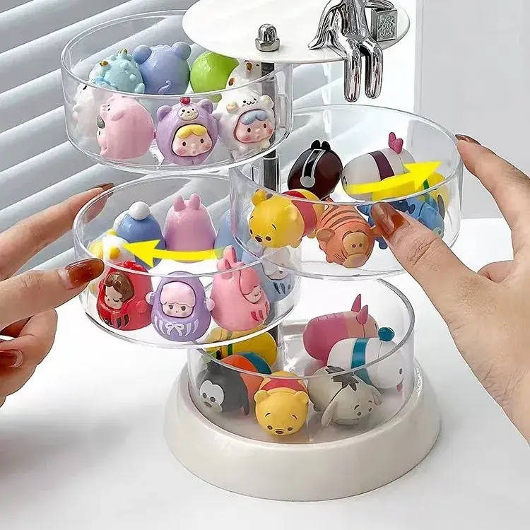 Adorable Rotating Storage Box Transparent Multi-layer White Bottom Small Figurine Organizer Box Home Dustproof Universal Jewelry