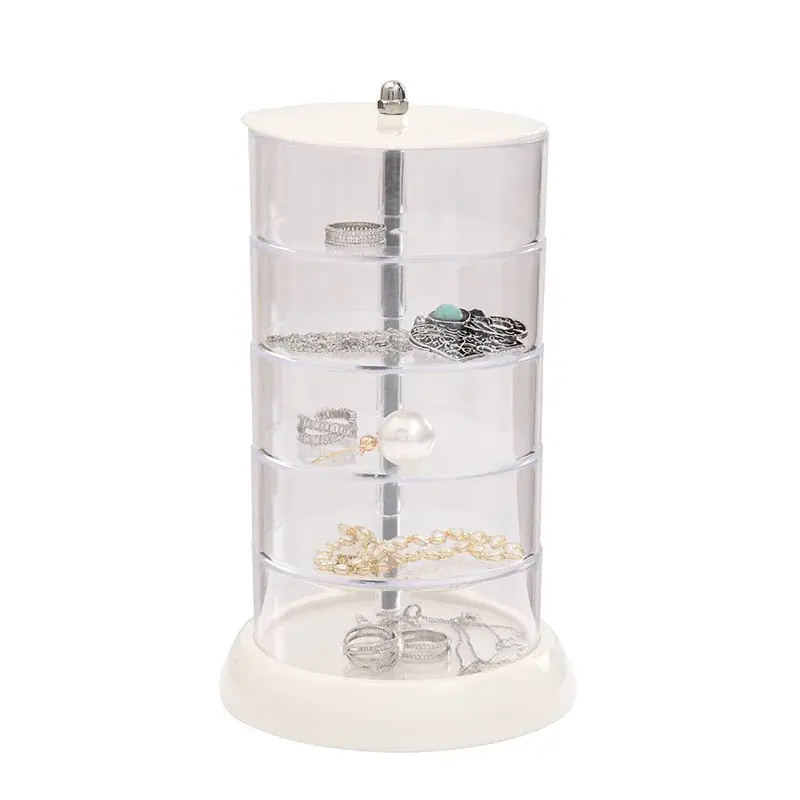Adorable Rotating Storage Box Transparent Multi-layer White Bottom Small Figurine Organizer Box Home Dustproof Universal Jewelry