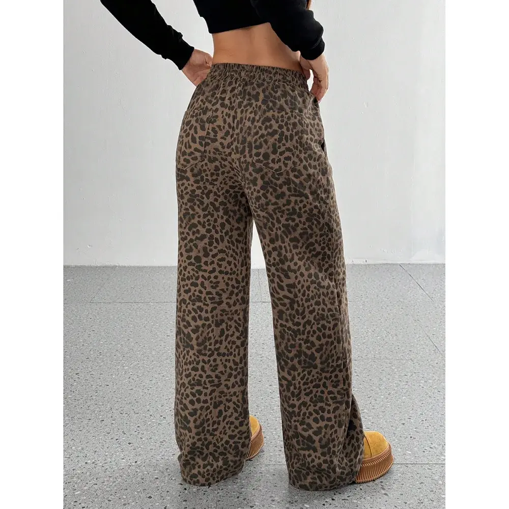 Trendy Classic Leopard Print Loose-Fit Wide-Leg Casual Pants Versatile Long Pants Cross-Border E-commerce Amazon Fashion