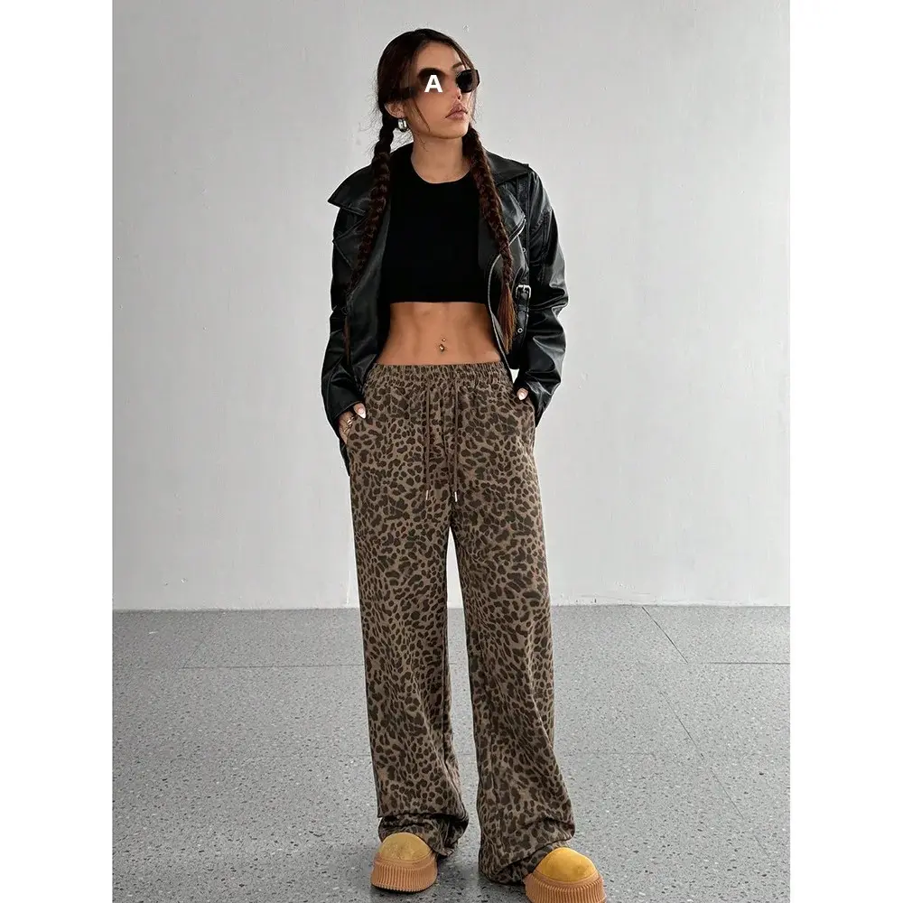 Trendy Classic Leopard Print Loose-Fit Wide-Leg Casual Pants Versatile Long Pants Cross-Border E-commerce Amazon Fashion