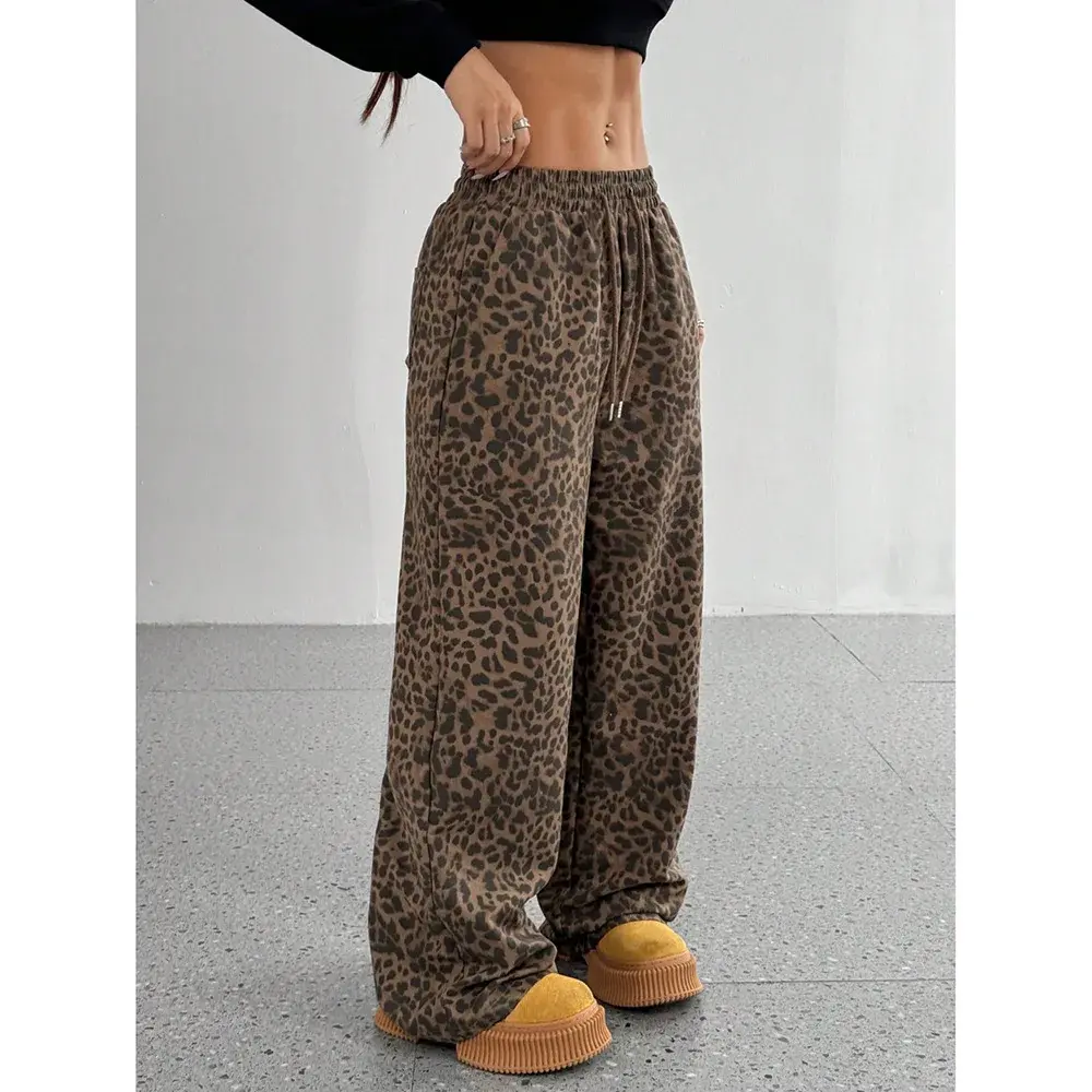 Trendy Classic Leopard Print Loose-Fit Wide-Leg Casual Pants Versatile Long Pants Cross-Border E-commerce Amazon Fashion