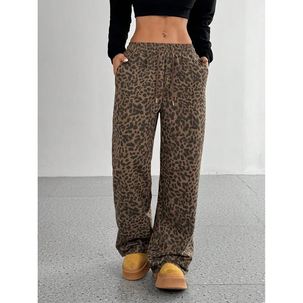 Trendy Classic Leopard Print Loose-Fit Wide-Leg Casual Pants Versatile Long Pants Cross-Border E-commerce Amazon Fashion