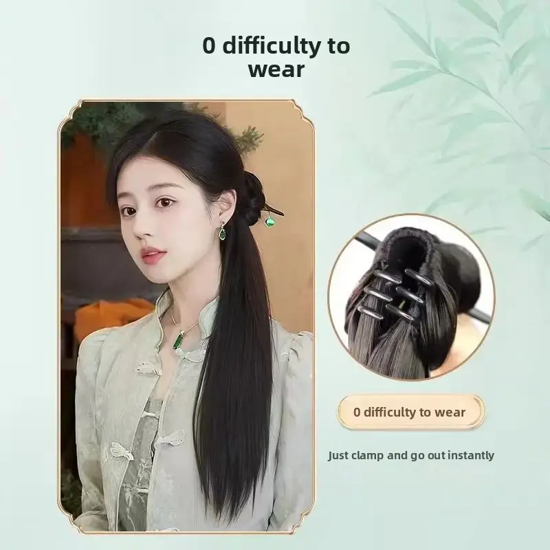 Traditional Chinese Style Hairpin Tail Fake Hair Ball Integrated Clip Hair Accessory National Trend Hanfu Qipao Fake Braid