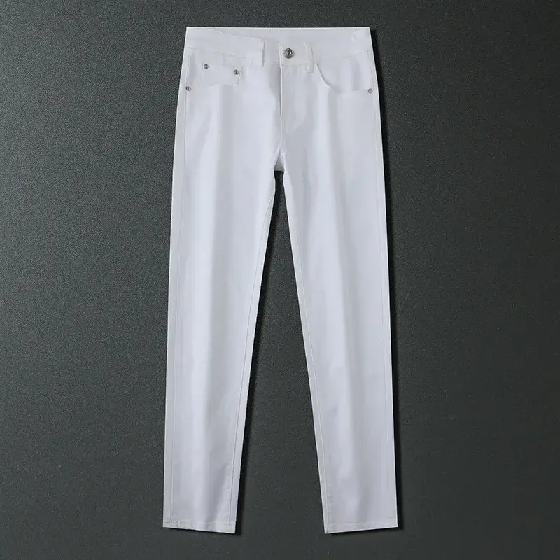 Spring Autumn White Jeans Men's European Style Trendy Versatile Mid Waist Slimming Smooths Your Silhouette Casual Pants New Arri