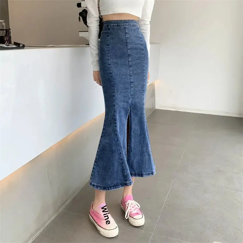 Denimfish High-Waisted Slimming Stretch Bodycon Skirt For Women New Summer Style Side Slit Medium-Length Siouhet Boosts Shape