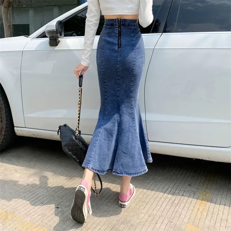 Denimfish High-Waisted Slimming Stretch Bodycon Skirt For Women New Summer Style Side Slit Medium-Length Siouhet Boosts Shape