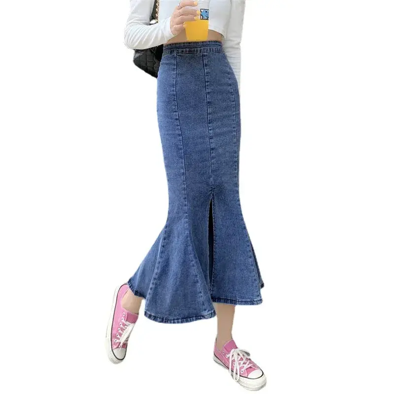 Denimfish High-Waisted Slimming Stretch Bodycon Skirt For Women New Summer Style Side Slit Medium-Length Siouhet Boosts Shape