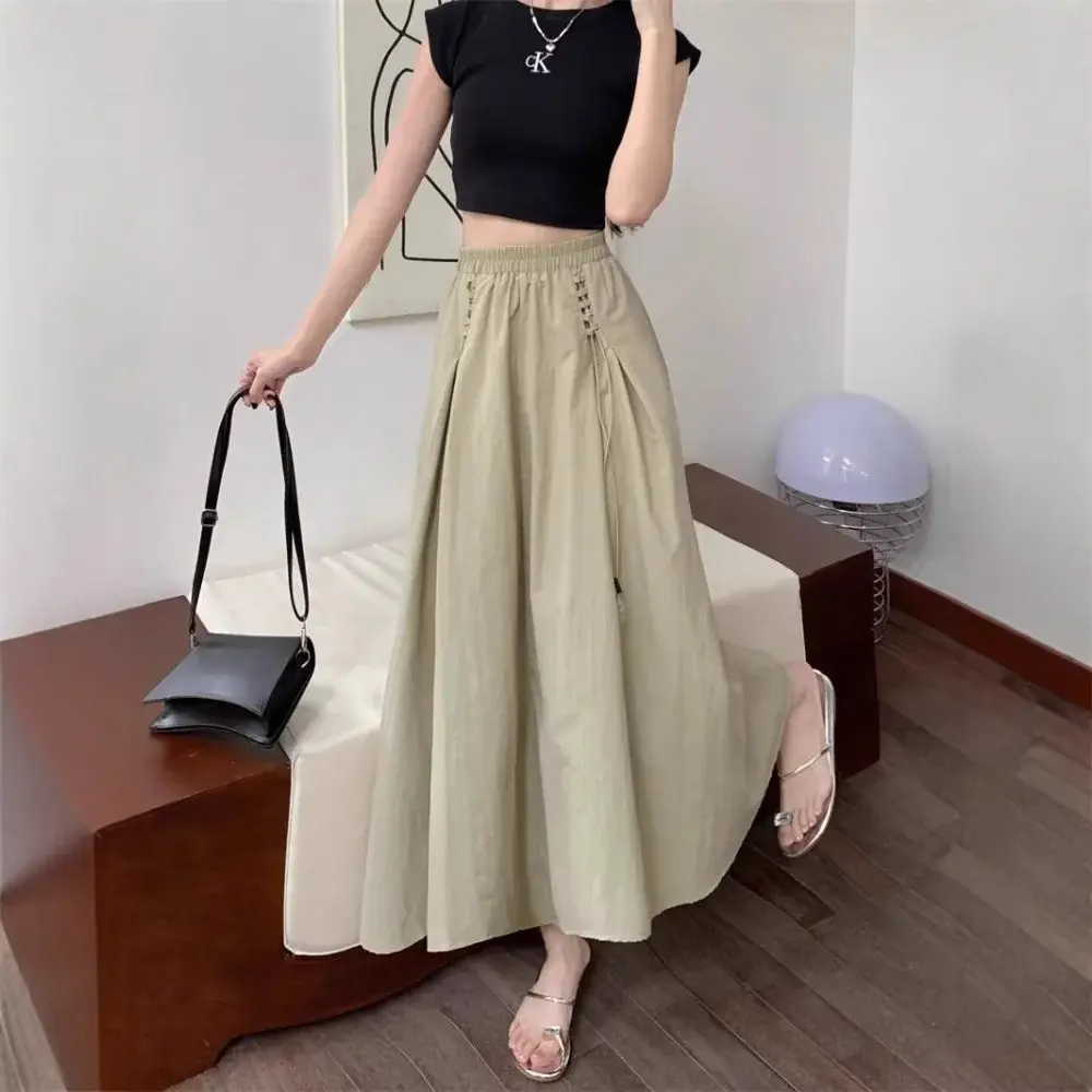 Spring 2025 Women's Loose High Waist Versatile Casual Skirt A- Line Mini Dress Polyester Fiber Versatile Workwear Skirt
