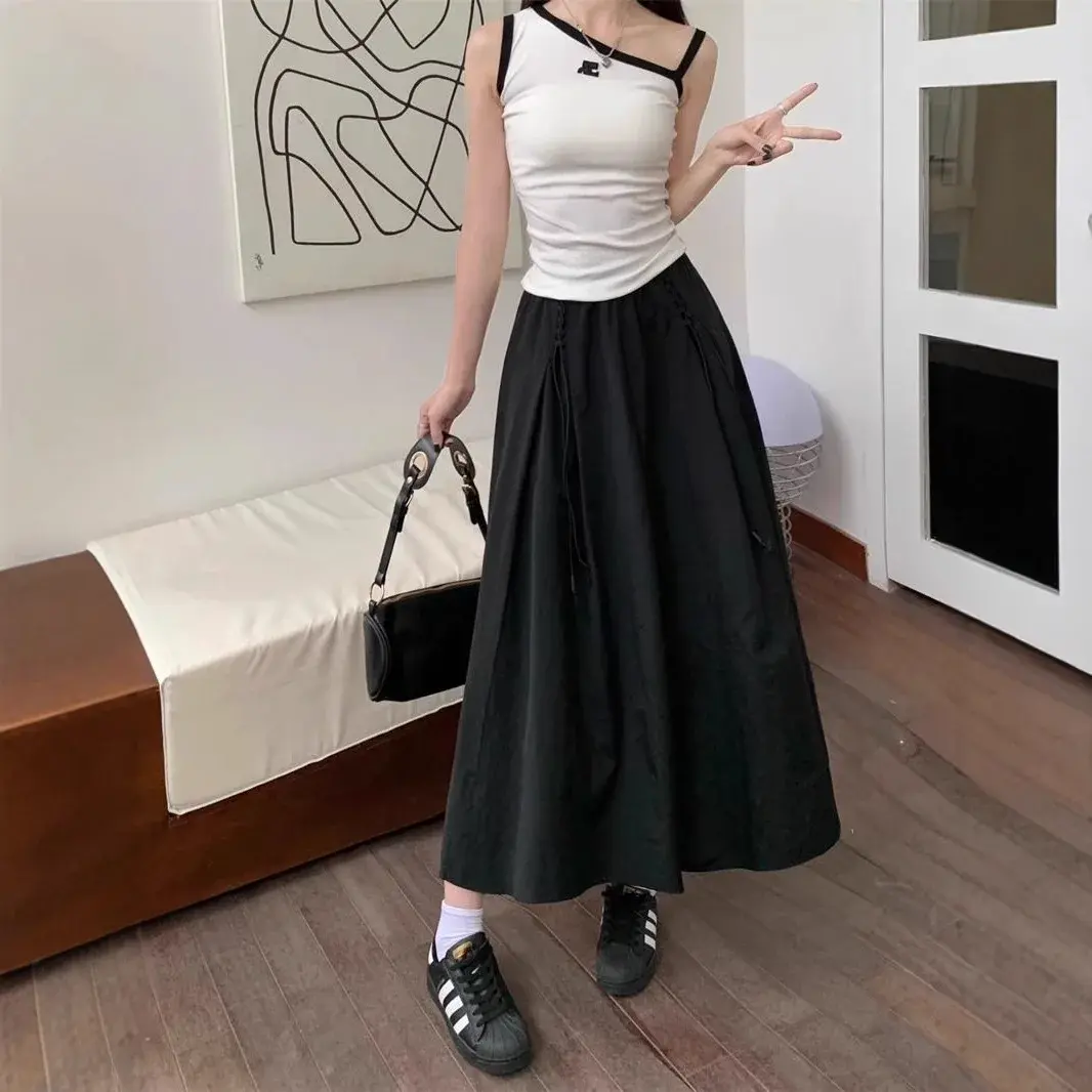 Spring 2025 Women's Loose High Waist Versatile Casual Skirt A- Line Mini Dress Polyester Fiber Versatile Workwear Skirt