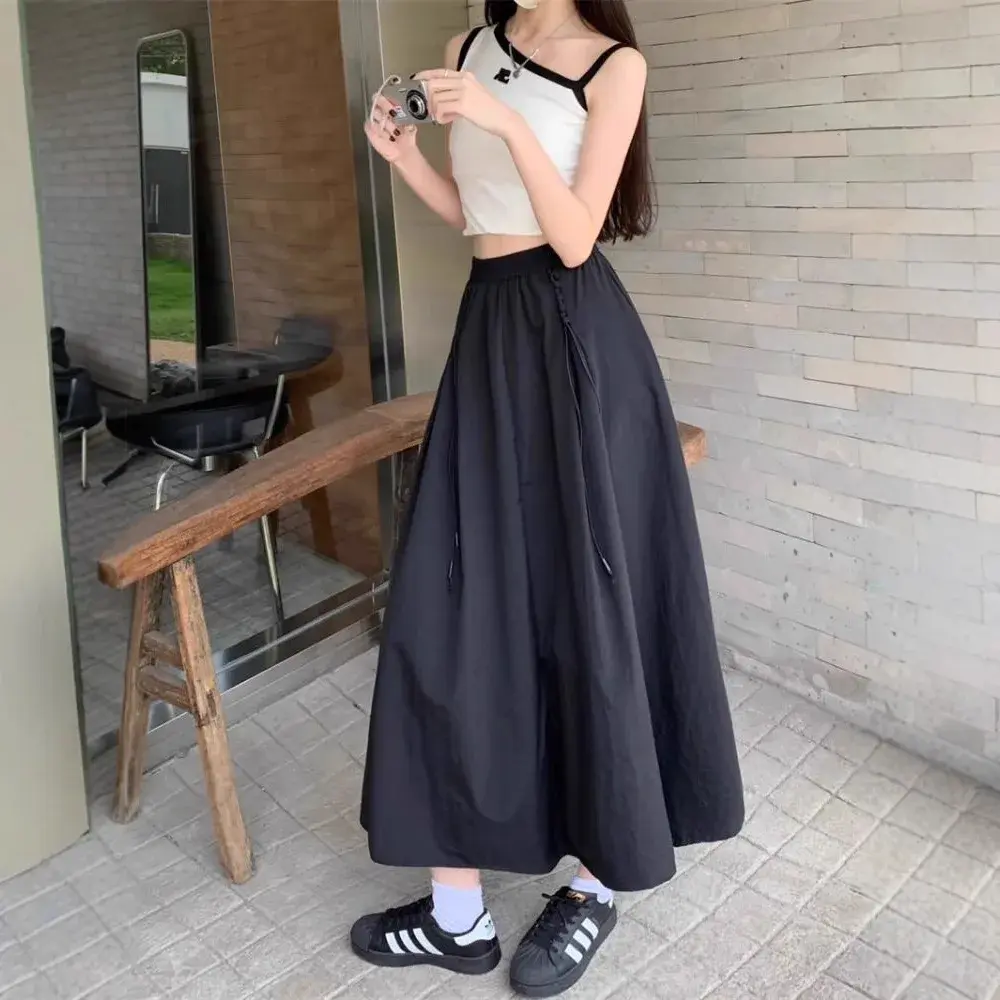 Spring 2025 Women's Loose High Waist Versatile Casual Skirt A- Line Mini Dress Polyester Fiber Versatile Workwear Skirt