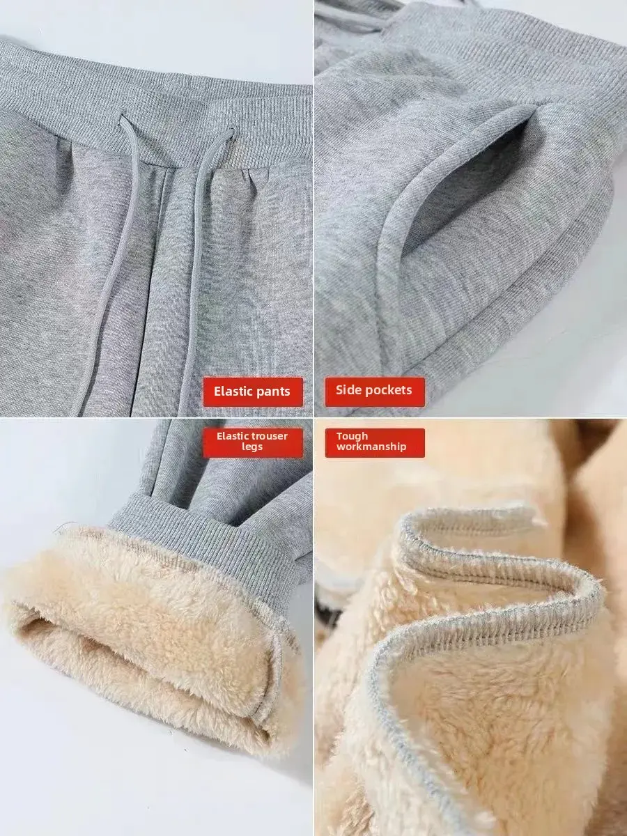 Women's Fleece Lined Thickened Elastic Waist Slim Fit Long Pants Autumn Winter New Arrival Casual Trousers Warm Cuffed Sweatpant