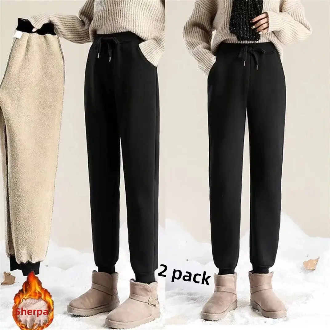 Women's Fleece Lined Thickened Elastic Waist Slim Fit Long Pants Autumn Winter New Arrival Casual Trousers Warm Cuffed Sweatpant