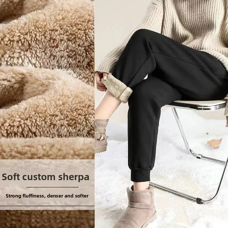 Women's Fleece Lined Thickened Elastic Waist Slim Fit Long Pants Autumn Winter New Arrival Casual Trousers Warm Cuffed Sweatpant