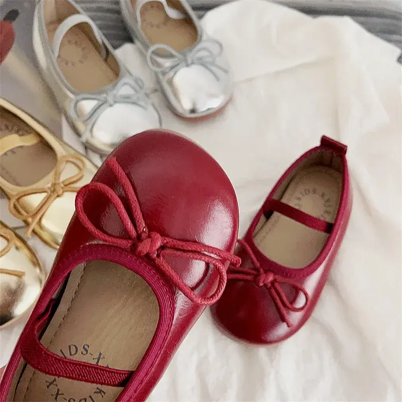 Trendy Women's Children's Leather Shoes Silver Princess Soft-Soled Beans Shoes Red Single Shoe Summer Season New Arrival