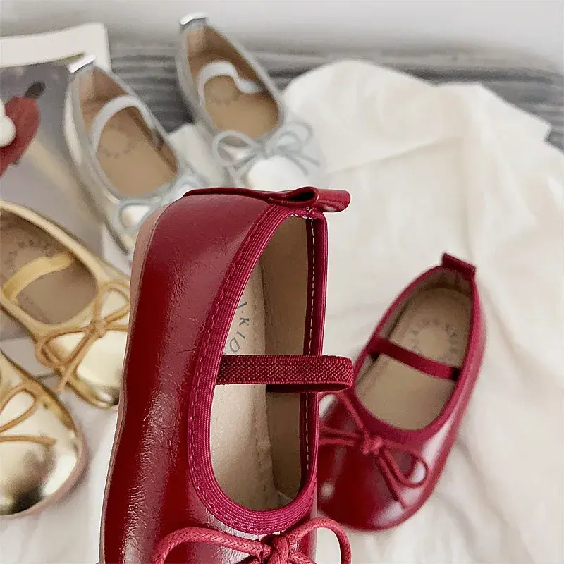 Trendy Women's Children's Leather Shoes Silver Princess Soft-Soled Beans Shoes Red Single Shoe Summer Season New Arrival
