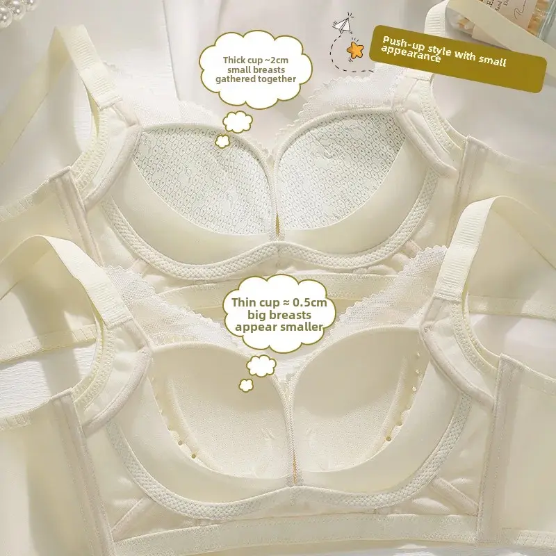 Breathable Adjustable Strapless Bra Women's Gathered Small Chest Uplift Wireless Hole Cup Side Collection Anti-Sagging Non-Magne