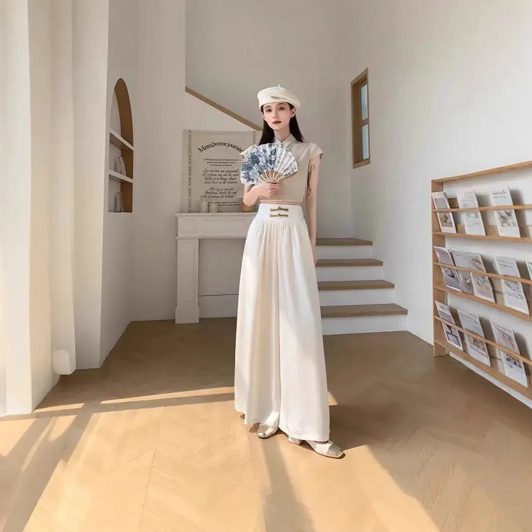 High Waist Drapey Wide Leg Casual Pants Women's Spring Summer New Chinese Design Long Trousers Southeast Asian National Style Bu