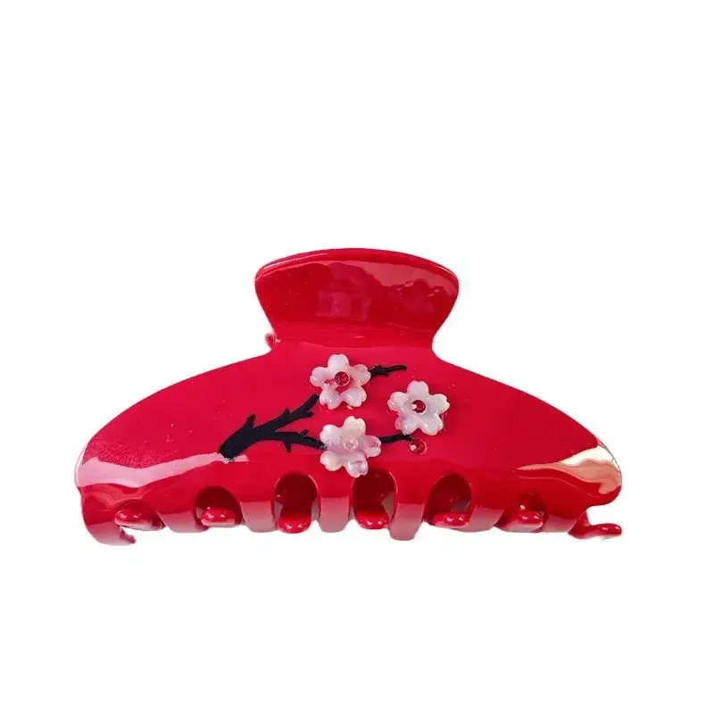 Elegant Diamond Embedded Plum Blossom Hair Clip Stylish Acetate Shark Clamp Women's Hair Accessories Professional Salon Hair Gri