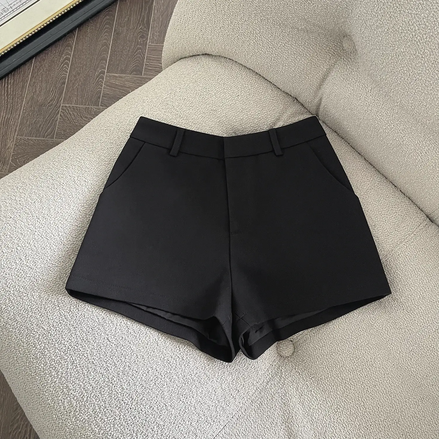 High Waist Black Suit Short Pants Women's Spring Summer Outdoor Wear Grey A- Line Wide Leg Slimming Casual Thermal Pants