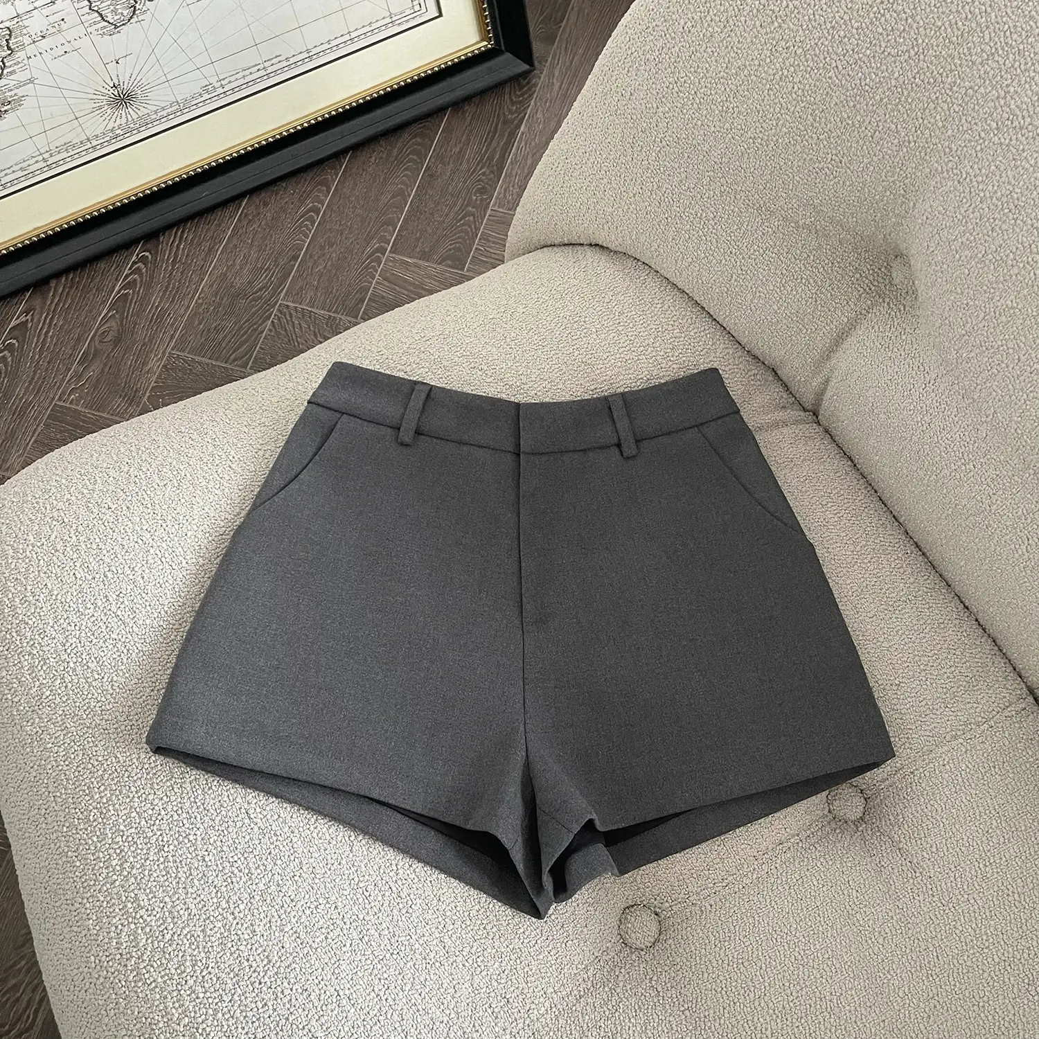 High Waist Black Suit Short Pants Women's Spring Summer Outdoor Wear Grey A- Line Wide Leg Slimming Casual Thermal Pants