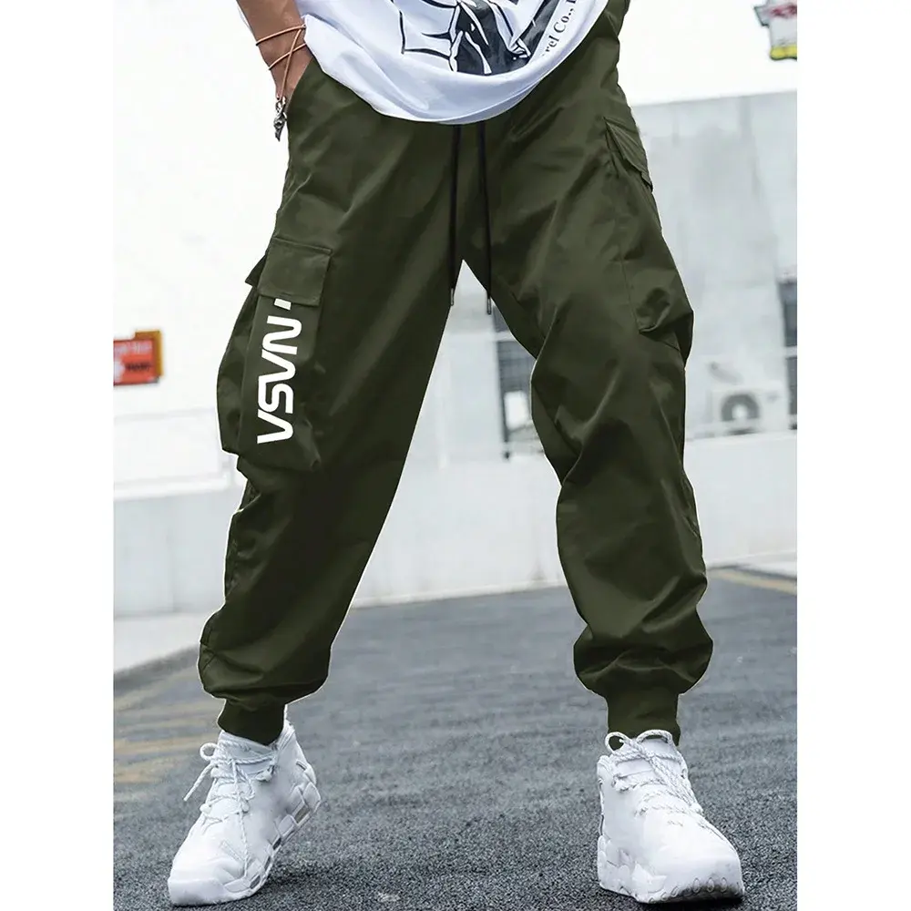 Men's Casual Workwear Straight-Leg Sweatpants Multi-Pocket Loose-Fit Long Pants for Fitness and Sport