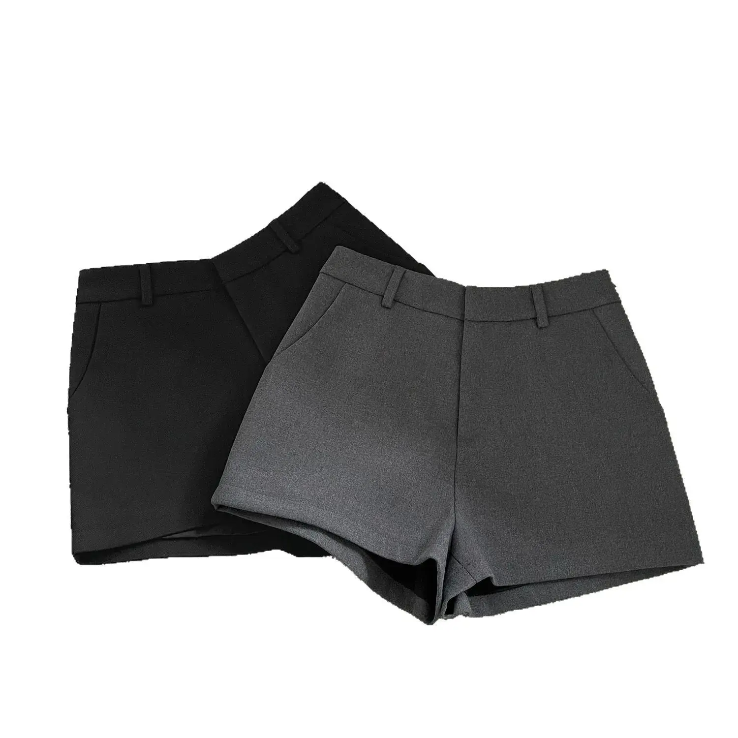 High Waist Black Suit Short Pants Women's Spring Summer Outdoor Wear Grey A- Line Wide Leg Slimming Casual Thermal Pants