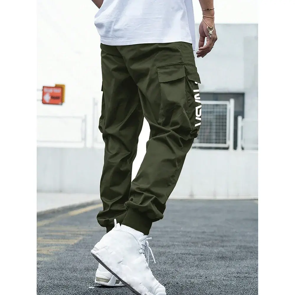 Men's Casual Workwear Straight-Leg Sweatpants Multi-Pocket Loose-Fit Long Pants for Fitness and Sport