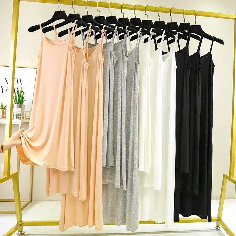 Modal Camisole Dress Women Summer Inner Wear Black White Loose plus Size Long Thin Underdress Casual Elegant Ankle-length