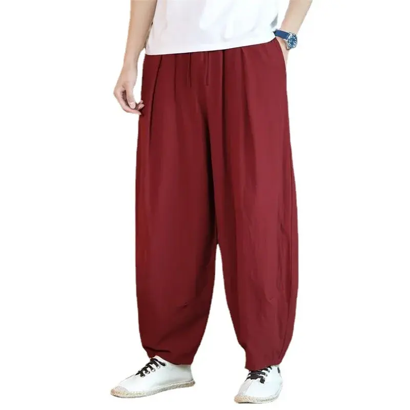 Loose-Fit Men's Cotton Linen Pants Japanese Vintage Casual Style Wide Leg Harem Pants Bloomers For Plus Size Men
