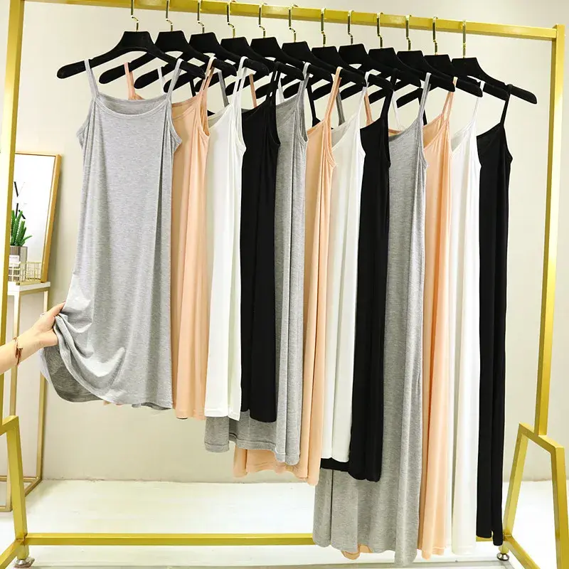 Modal Camisole Dress Women Summer Inner Wear Black White Loose plus Size Long Thin Underdress Casual Elegant Ankle-length