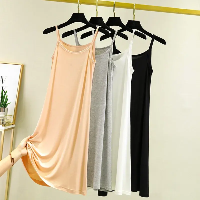 Modal Camisole Dress Women Summer Inner Wear Black White Loose plus Size Long Thin Underdress Casual Elegant Ankle-length