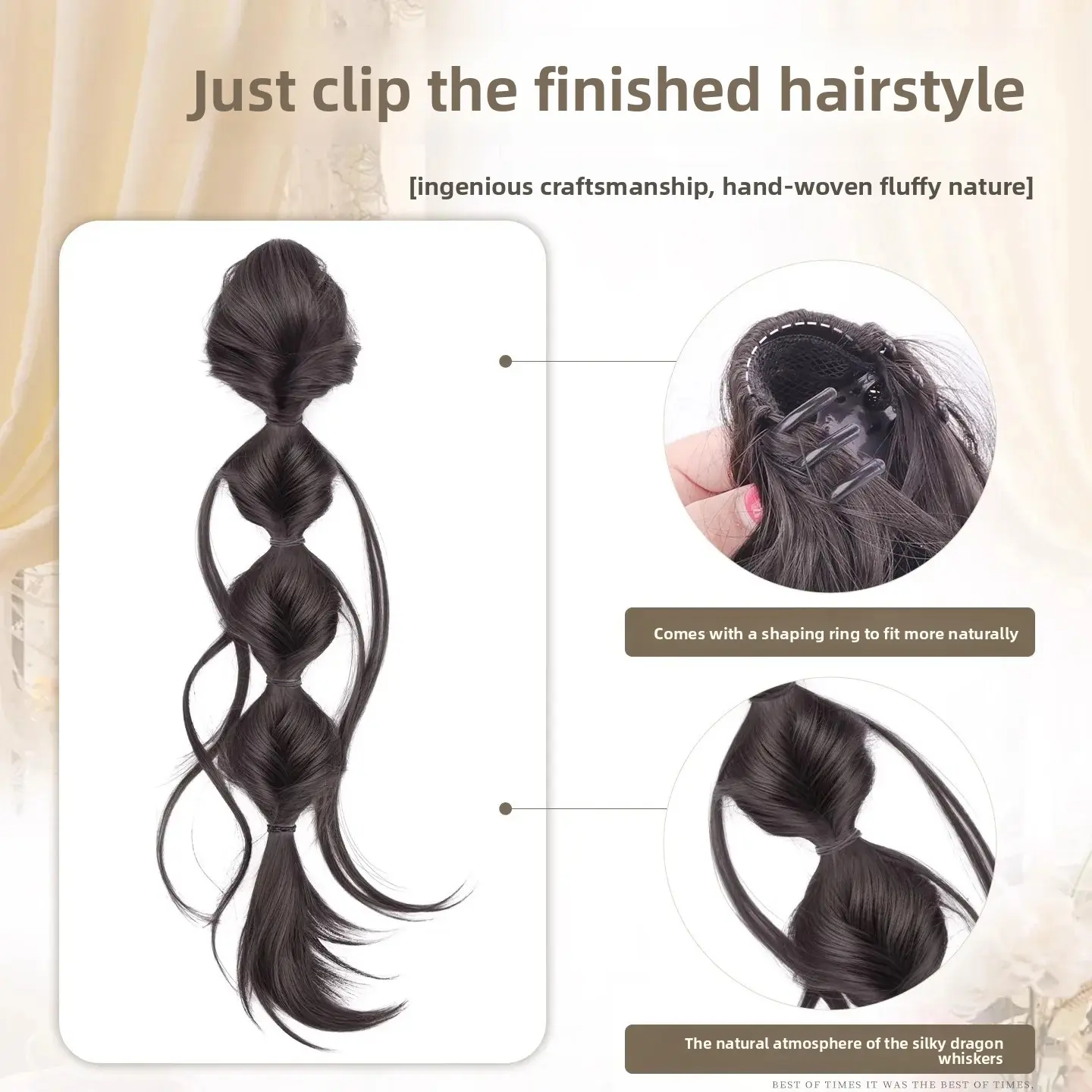 Natural Looking Hair Extensions Braids Bubble Braids Detachable Ponytail Hairpieces for Women Artificial Hair Ties Included