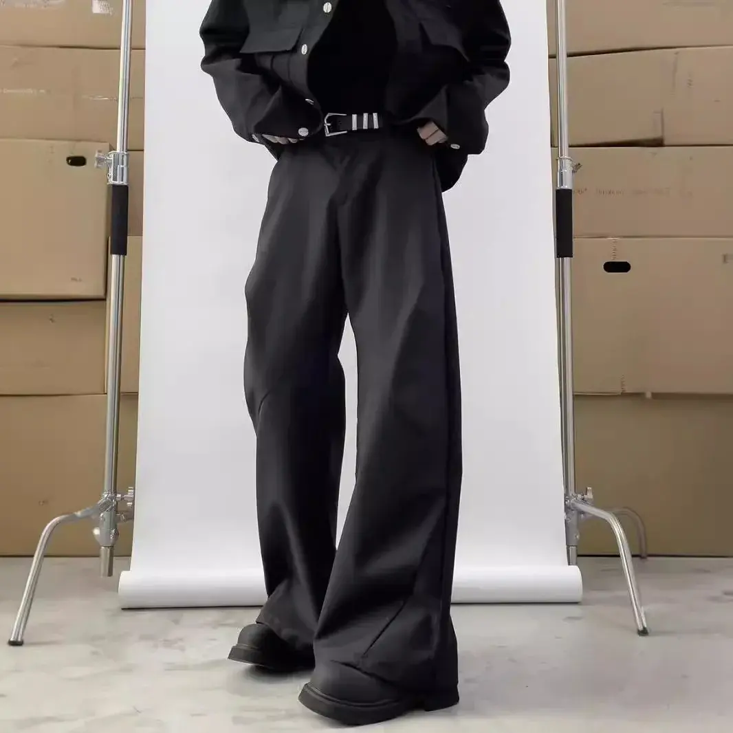 Men's Summer Lightweight Korean Trendy Straight-Leg Loose-Fit Sports 9/10/11 Inch Wide-Leg Ice Silk Casual Trousers